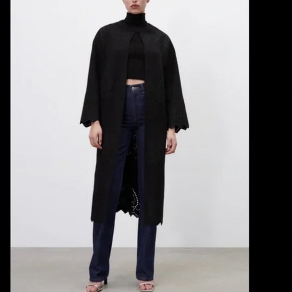 ZARA Limited Edition Eyelet Detail Heavy Knit Coat - Picture 2 of 16
